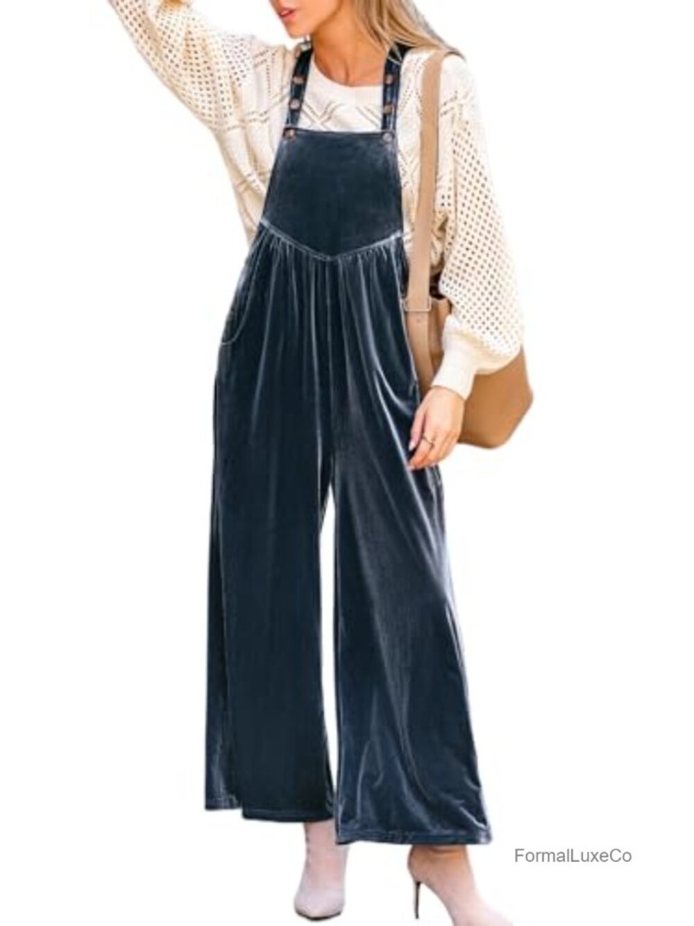 Velvet Wide Leg Jumpsuit Square Neck Sleeveless Maxi Pockets Dressy